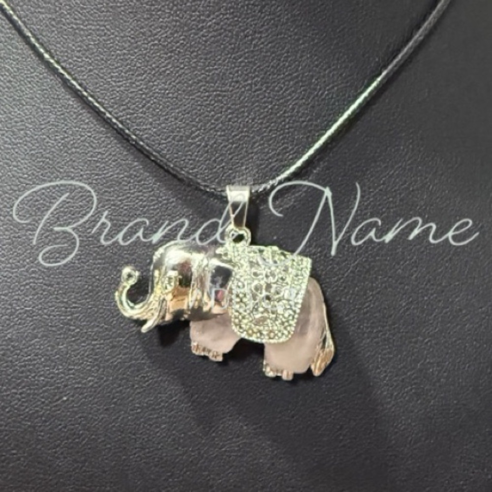 PRICE IS FIRM - Rose Quartz Silver Toned Elephant Necklace